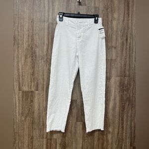 Frank and Eileen White Kinsale Cropped Pants w/ Raw Hem Cotton and Flax …